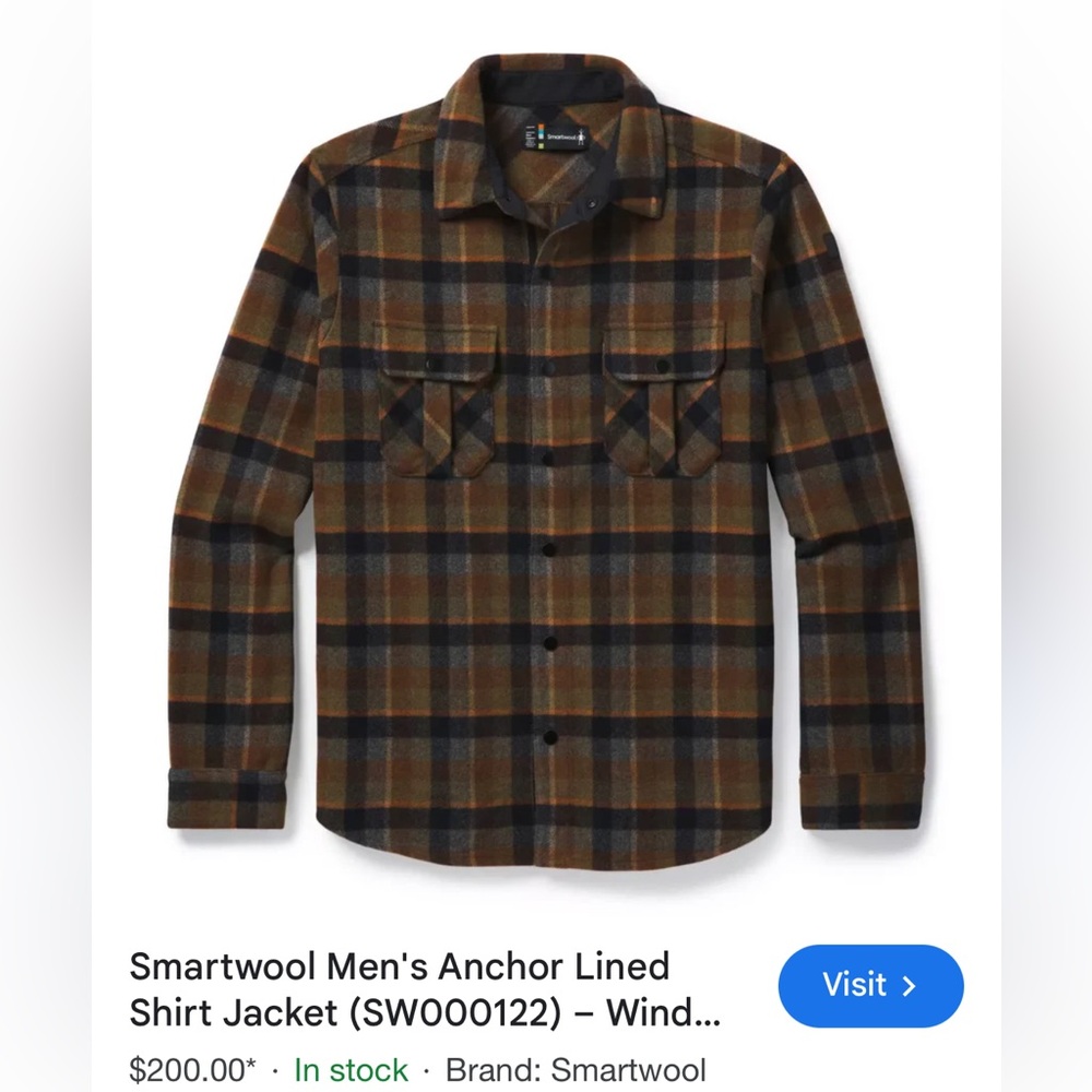 Smartwool Anchor Line Plaid Merino wool Button down Jacket